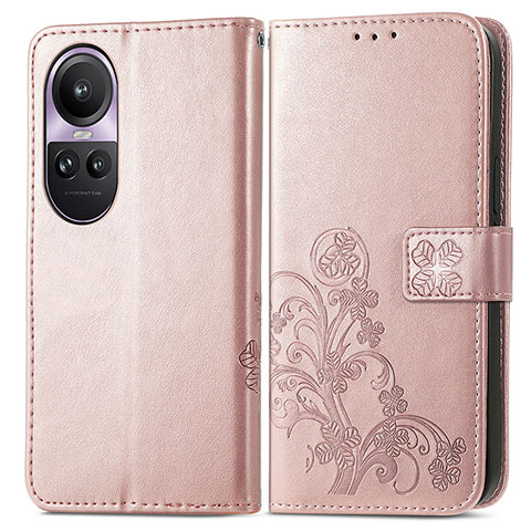 Handytasche Stand Schutzhülle Flip Leder Hülle Blumen für Oppo Reno10 5G Rosegold