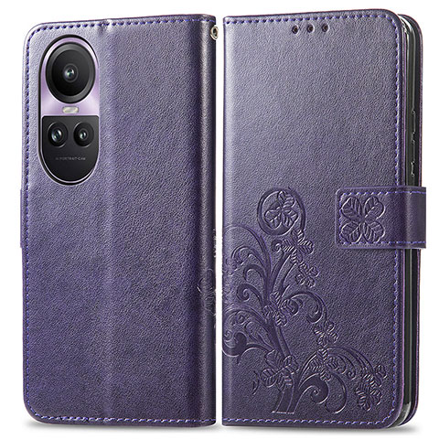 Handytasche Stand Schutzhülle Flip Leder Hülle Blumen für Oppo Reno10 5G Violett