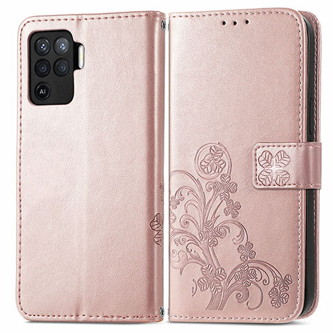 Handytasche Stand Schutzhülle Flip Leder Hülle Blumen für Oppo Reno5 Lite Rosa