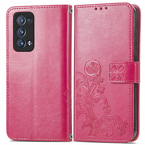 Handytasche Stand Schutzhülle Flip Leder Hülle Blumen für Oppo Reno6 Pro 5G Rot