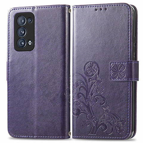 Handytasche Stand Schutzhülle Flip Leder Hülle Blumen für Oppo Reno6 Pro 5G Violett