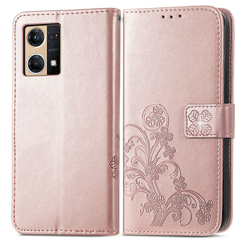 Handytasche Stand Schutzhülle Flip Leder Hülle Blumen für Oppo Reno7 4G Rosa