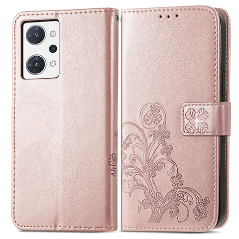 Handytasche Stand Schutzhülle Flip Leder Hülle Blumen für Oppo Reno7 A Rosa