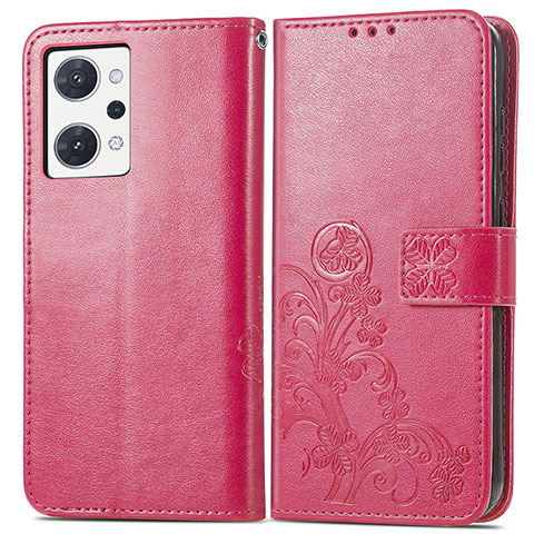 Handytasche Stand Schutzhülle Flip Leder Hülle Blumen für Oppo Reno7 A Rot