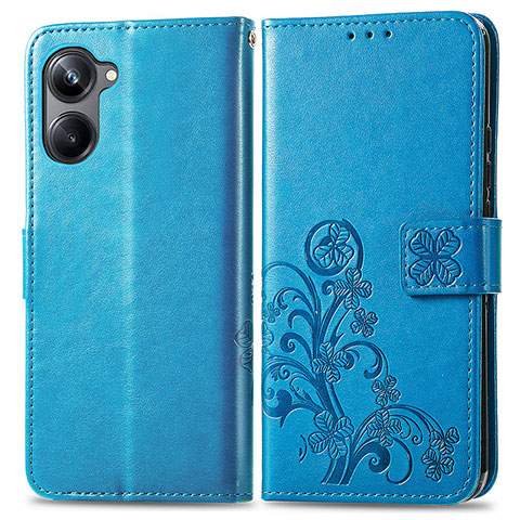 Handytasche Stand Schutzhülle Flip Leder Hülle Blumen für Realme 10 Pro 5G Blau