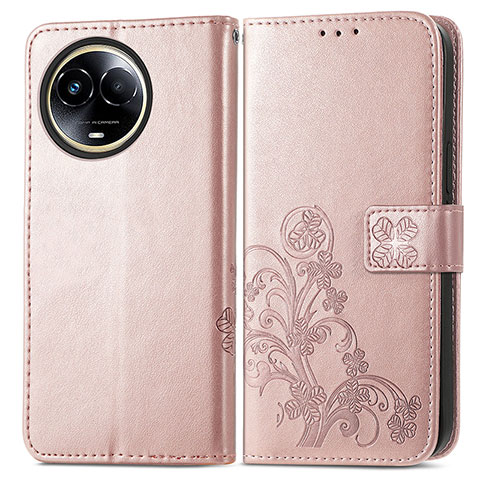 Handytasche Stand Schutzhülle Flip Leder Hülle Blumen für Realme 11 5G Rosegold