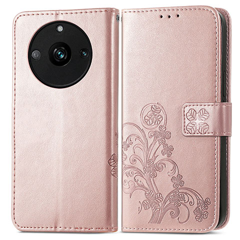 Handytasche Stand Schutzhülle Flip Leder Hülle Blumen für Realme 11 Pro+ Plus 5G Rosegold