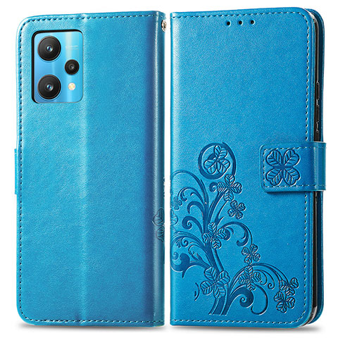 Handytasche Stand Schutzhülle Flip Leder Hülle Blumen für Realme 9 5G Blau