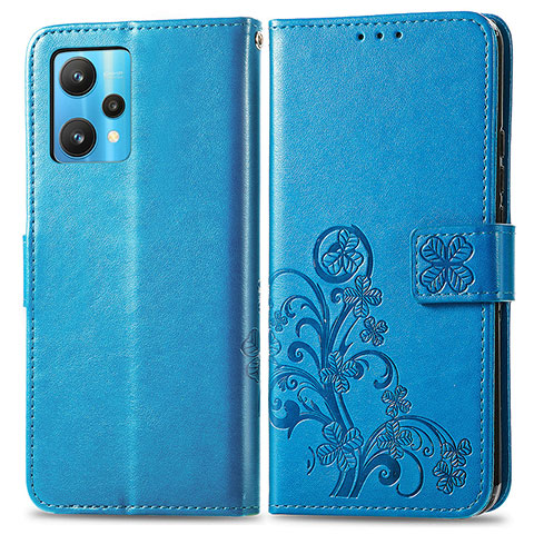 Handytasche Stand Schutzhülle Flip Leder Hülle Blumen für Realme 9 Pro+ Plus 5G Blau