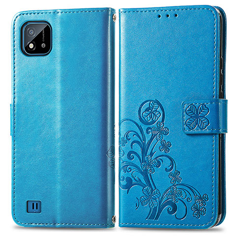 Handytasche Stand Schutzhülle Flip Leder Hülle Blumen für Realme C20A Blau