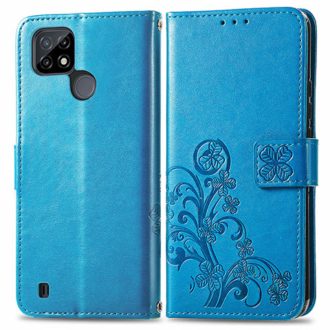 Handytasche Stand Schutzhülle Flip Leder Hülle Blumen für Realme C21 Blau