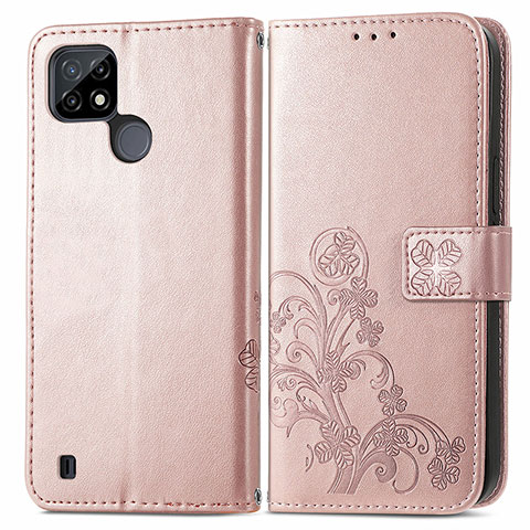 Handytasche Stand Schutzhülle Flip Leder Hülle Blumen für Realme C21 Rosegold