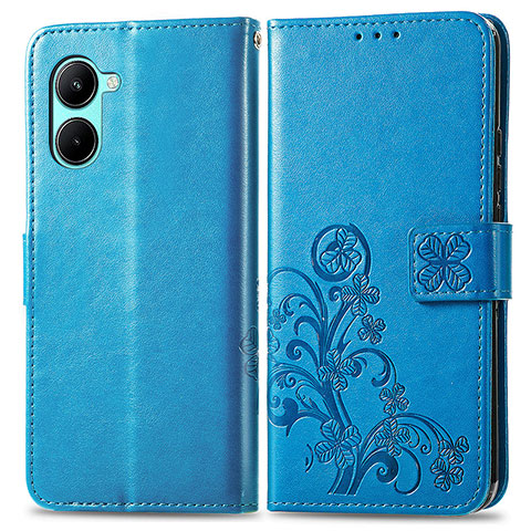 Handytasche Stand Schutzhülle Flip Leder Hülle Blumen für Realme C33 (2023) Blau