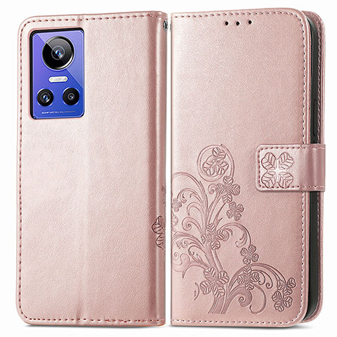 Handytasche Stand Schutzhülle Flip Leder Hülle Blumen für Realme GT Neo3 5G Rosegold