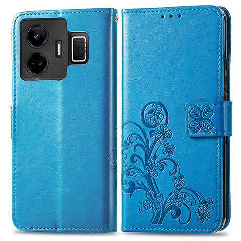 Handytasche Stand Schutzhülle Flip Leder Hülle Blumen für Realme GT5 5G Blau