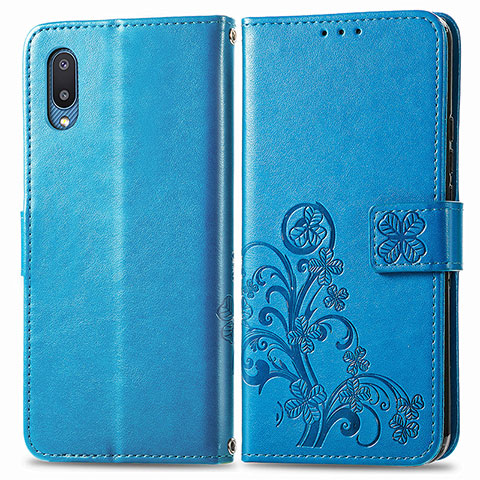 Handytasche Stand Schutzhülle Flip Leder Hülle Blumen für Samsung Galaxy A02 Blau