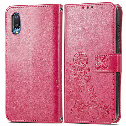 Handytasche Stand Schutzhülle Flip Leder Hülle Blumen für Samsung Galaxy A02 Rot