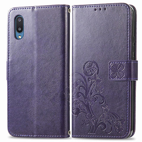 Handytasche Stand Schutzhülle Flip Leder Hülle Blumen für Samsung Galaxy A02 Violett