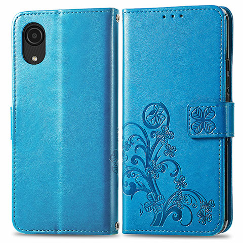 Handytasche Stand Schutzhülle Flip Leder Hülle Blumen für Samsung Galaxy A03 Core Blau