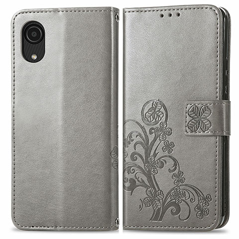 Handytasche Stand Schutzhülle Flip Leder Hülle Blumen für Samsung Galaxy A03 Core Grau