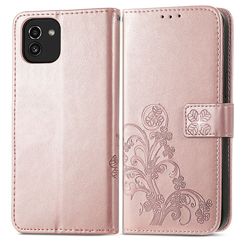 Handytasche Stand Schutzhülle Flip Leder Hülle Blumen für Samsung Galaxy A03 Rosa