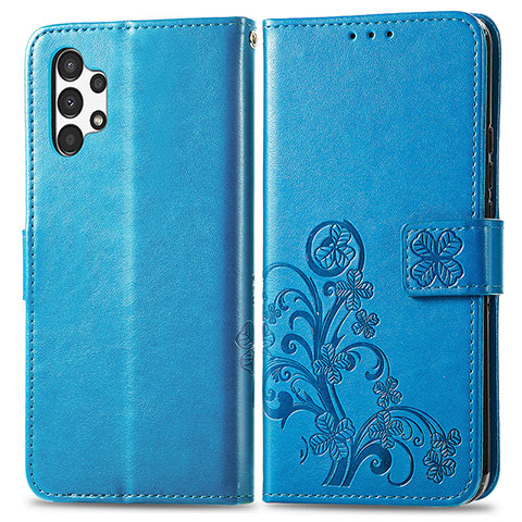 Handytasche Stand Schutzhülle Flip Leder Hülle Blumen für Samsung Galaxy A13 4G Blau