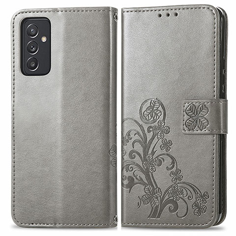 Handytasche Stand Schutzhülle Flip Leder Hülle Blumen für Samsung Galaxy A34 5G Grau