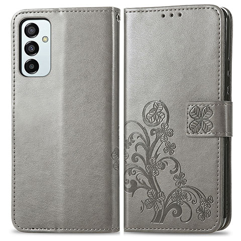 Handytasche Stand Schutzhülle Flip Leder Hülle Blumen für Samsung Galaxy F23 5G Grau