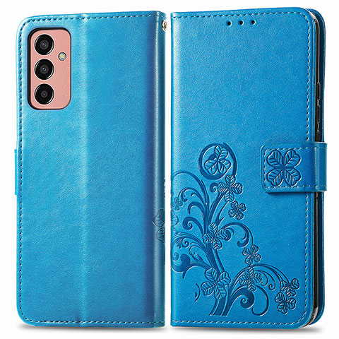 Handytasche Stand Schutzhülle Flip Leder Hülle Blumen für Samsung Galaxy M13 4G Blau