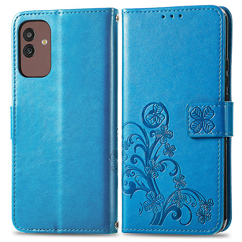 Handytasche Stand Schutzhülle Flip Leder Hülle Blumen für Samsung Galaxy M13 5G Blau