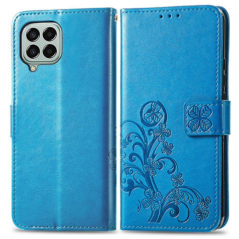 Handytasche Stand Schutzhülle Flip Leder Hülle Blumen für Samsung Galaxy M33 5G Blau