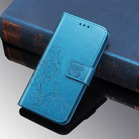 Handytasche Stand Schutzhülle Flip Leder Hülle Blumen für Samsung Galaxy S21 5G Blau