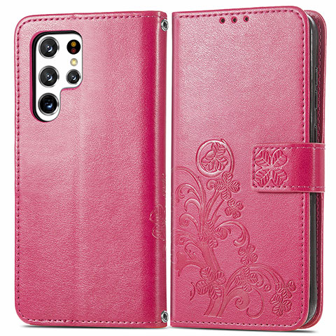 Handytasche Stand Schutzhülle Flip Leder Hülle Blumen für Samsung Galaxy S22 Ultra 5G Rot