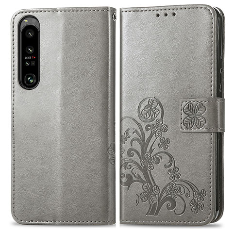 Handytasche Stand Schutzhülle Flip Leder Hülle Blumen für Sony Xperia 1 IV Grau