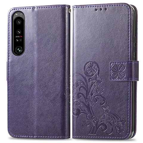 Handytasche Stand Schutzhülle Flip Leder Hülle Blumen für Sony Xperia 1 IV Violett