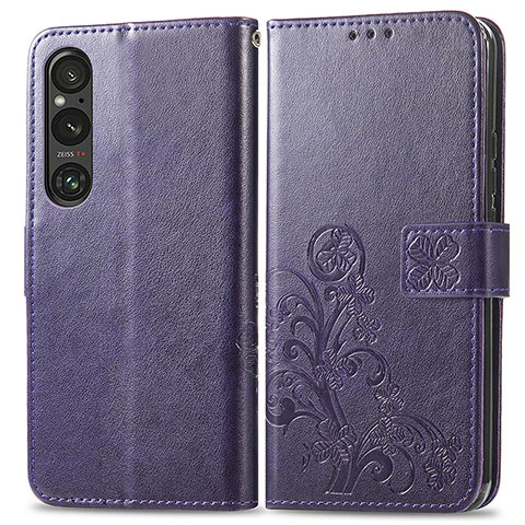 Handytasche Stand Schutzhülle Flip Leder Hülle Blumen für Sony Xperia 1 V Violett