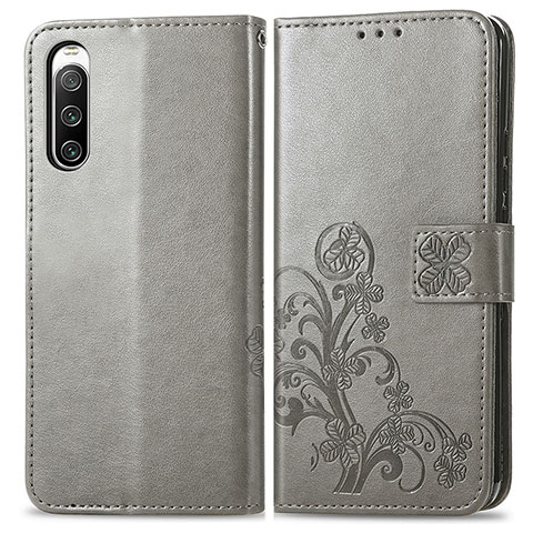 Handytasche Stand Schutzhülle Flip Leder Hülle Blumen für Sony Xperia 10 IV Grau