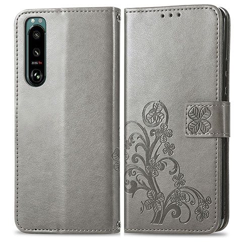 Handytasche Stand Schutzhülle Flip Leder Hülle Blumen für Sony Xperia 5 IV Grau