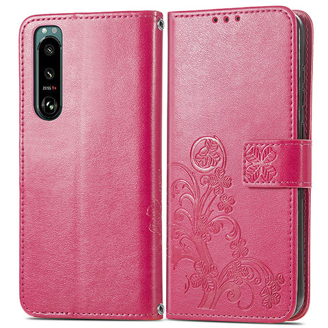 Handytasche Stand Schutzhülle Flip Leder Hülle Blumen für Sony Xperia 5 IV Rot