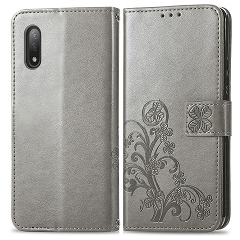 Handytasche Stand Schutzhülle Flip Leder Hülle Blumen für Sony Xperia Ace II Grau