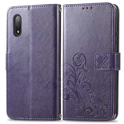 Handytasche Stand Schutzhülle Flip Leder Hülle Blumen für Sony Xperia Ace II SO-41B Violett