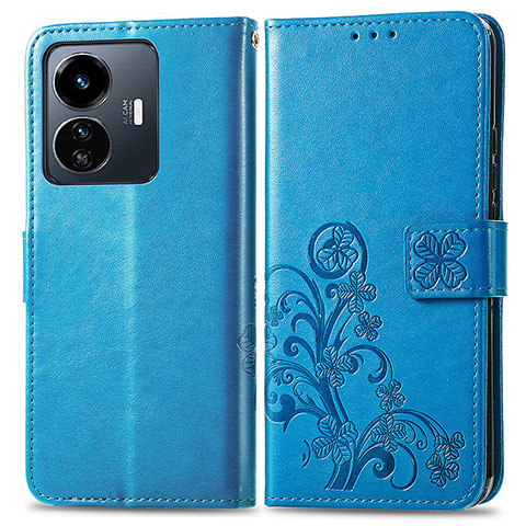 Handytasche Stand Schutzhülle Flip Leder Hülle Blumen für Vivo iQOO Z6 Lite 5G Blau