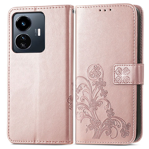 Handytasche Stand Schutzhülle Flip Leder Hülle Blumen für Vivo iQOO Z6 Lite 5G Rosa