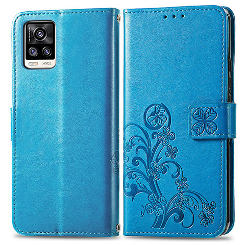 Handytasche Stand Schutzhülle Flip Leder Hülle Blumen für Vivo V20 Blau