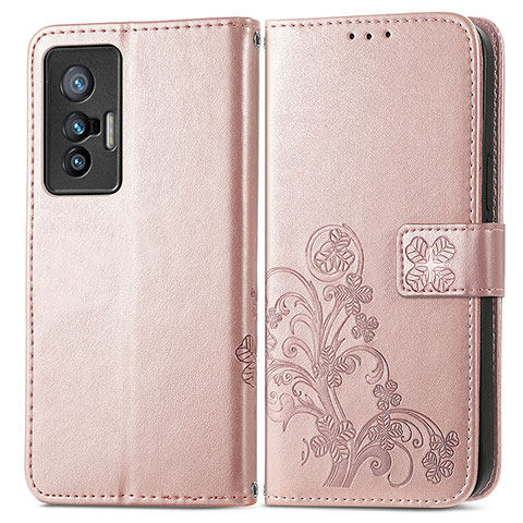 Handytasche Stand Schutzhülle Flip Leder Hülle Blumen für Vivo X70 5G Rosa