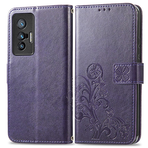 Handytasche Stand Schutzhülle Flip Leder Hülle Blumen für Vivo X70 5G Violett