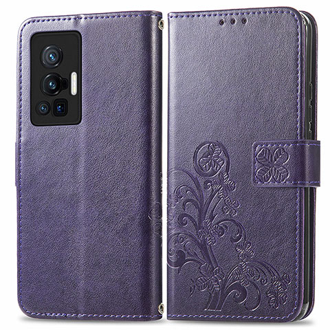 Handytasche Stand Schutzhülle Flip Leder Hülle Blumen für Vivo X70 Pro 5G Violett