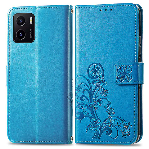 Handytasche Stand Schutzhülle Flip Leder Hülle Blumen für Vivo Y10 Blau