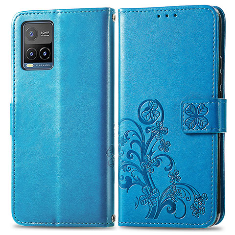 Handytasche Stand Schutzhülle Flip Leder Hülle Blumen für Vivo Y21G Blau