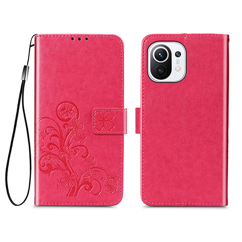 Handytasche Stand Schutzhülle Flip Leder Hülle Blumen für Xiaomi Mi 11 5G Rot